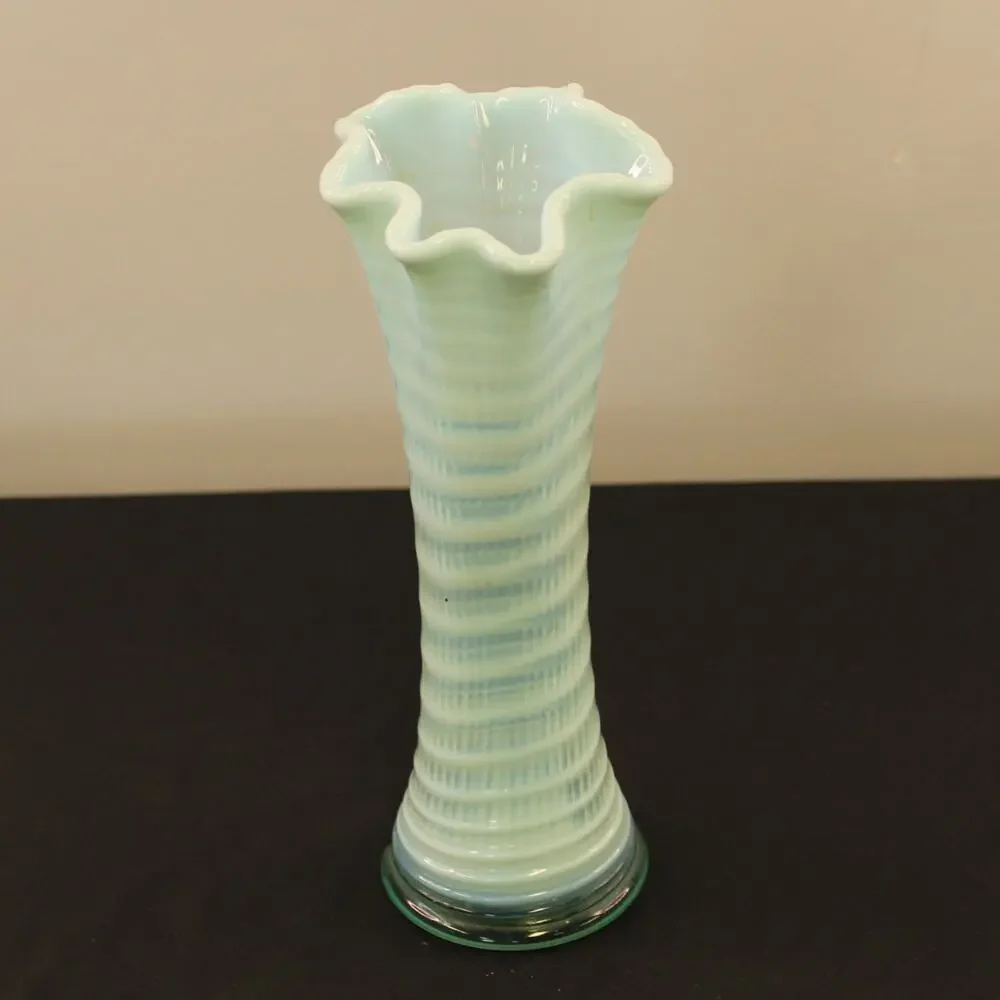 Fenton Blue & White Opalescent Ribbed Swirl Swung Vase 10